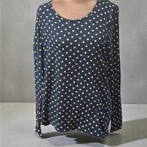 Ann Taylor Black and Cream Polka Dot Long Sleeve Tee